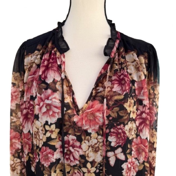 Autres Filles Black Floral Sheer Blouse | Size L | Romantic Boho Top NWT - Picture 3 of 8